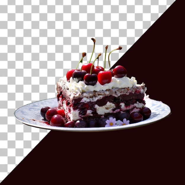 PSD a plate with a piece of cake on it with a black background