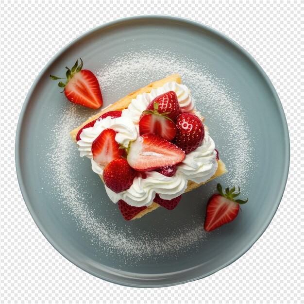 PSD a plate with a slice of cake and strawberries on it