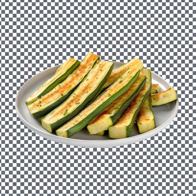 PSD a plate of zucchini is on a checkered table isolated on transparent background