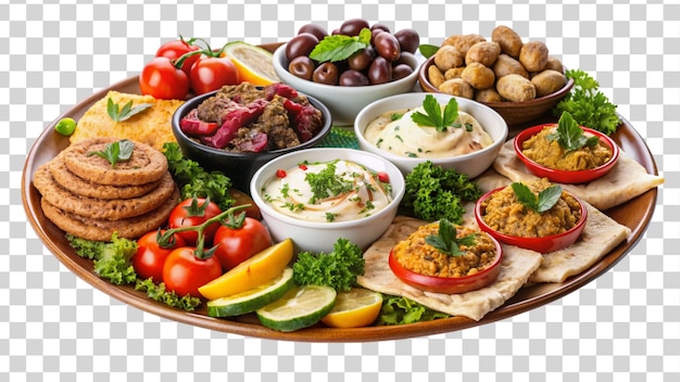 platter of assorted mediterranean meze isolated on Transparent background