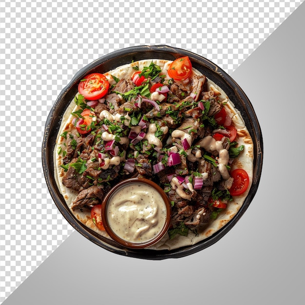 Platter of Flavorful Shawarma with Tahini Sauce png