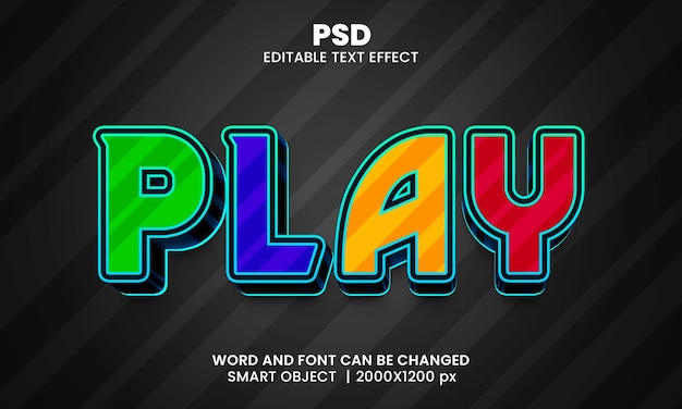 Play colorful 3d editable Photoshop text effect Style with background