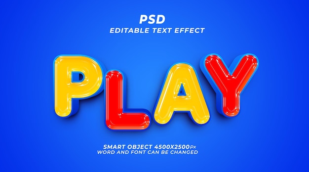 PSD play colorful 3d editable text effect psd template with cute background