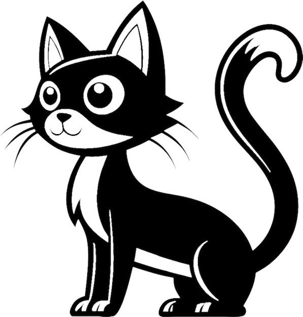 PSD playful cartoon cat silhouette in sleek black stencil design