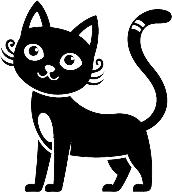 Playful cartoon cat silhouette in sleek black stencil design