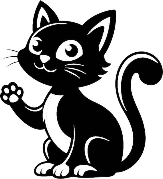 Playful cartoon cat silhouette in sleek black stencil design