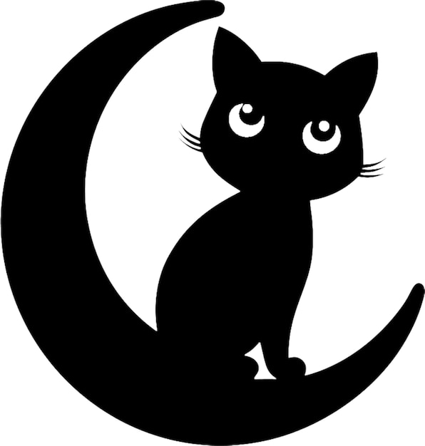 PSD playful cartoon cat silhouette in sleek black stencil design