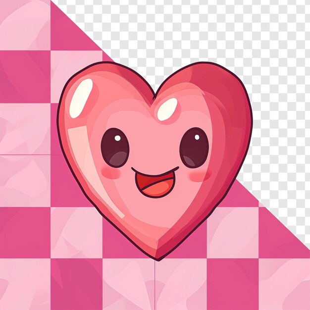 PSD playful cartoon heart on checkered pink background illustration