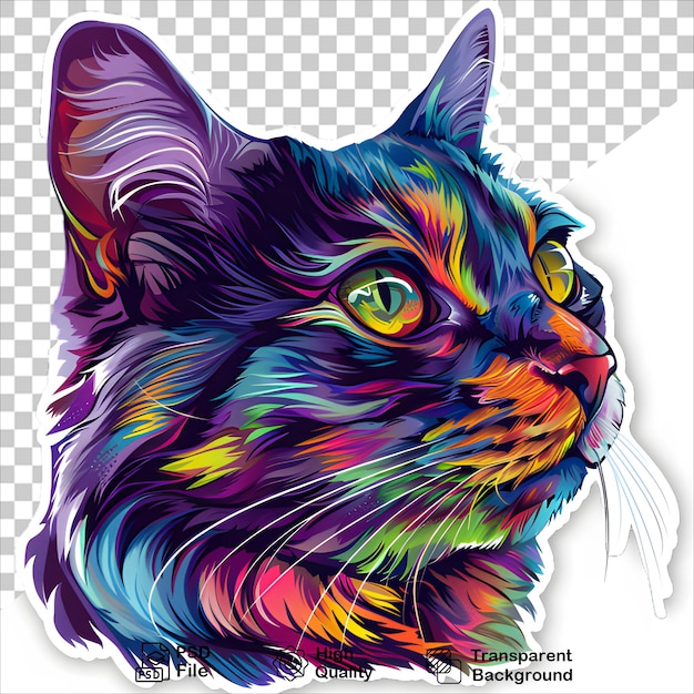 Playful Cat with Colorful Face Transparent Sticker with png design