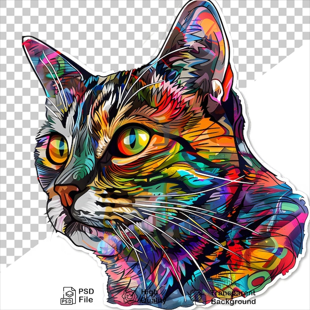 PSD playful cat with colorful face transparent sticker with png design