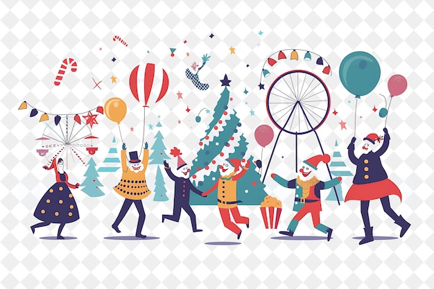 PSD playful christmas carnival with clowns and acrobats performi illustration christmas art design