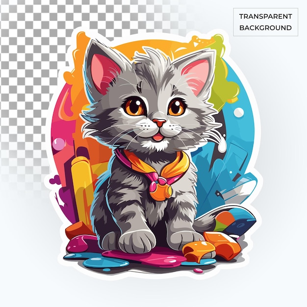 playful cute cat free PSD high resolution kids sticker illustration