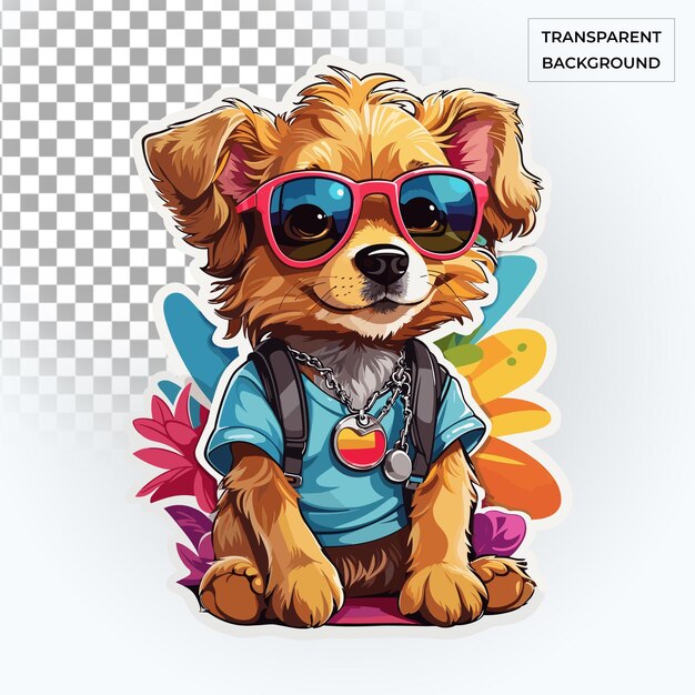 playful cute dog wearing sunglasses free PSD high resolution kids sticker illustration