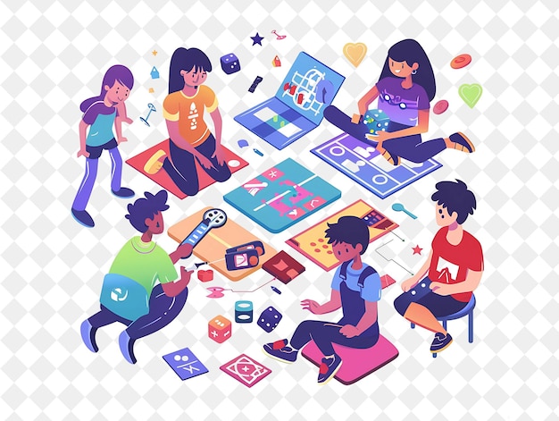 PSD playful game designer with characters designing and creating png people in daily work illustration