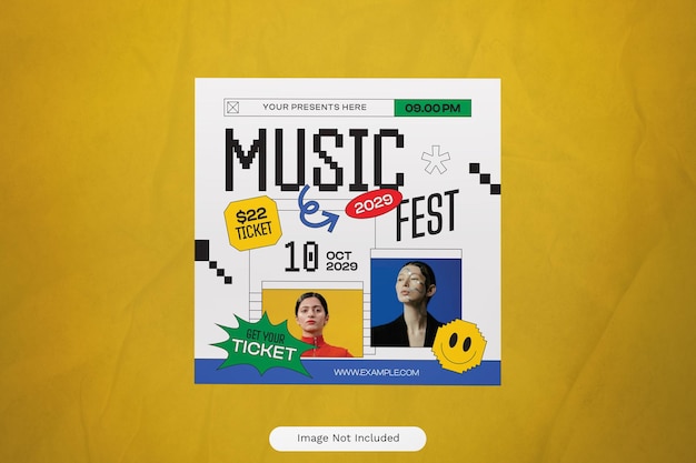 PSD playful geometric pixelated modern music concert ig post