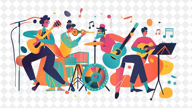 Playful Musician With Characters Playing and Composing Music PNG People in Daily Work Illustration