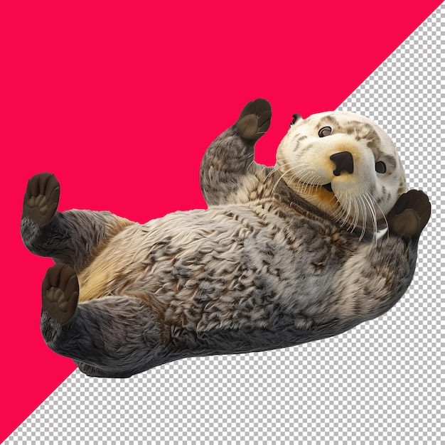 Playful Sea Otter Cartoon Transparent Background PNG PSD