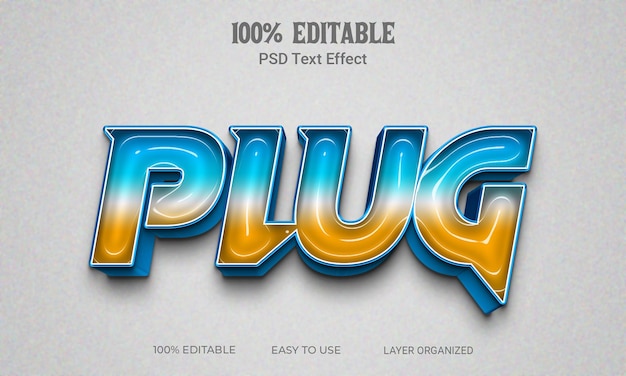 Plug 3D Text Effect Editable Text Style PSD File