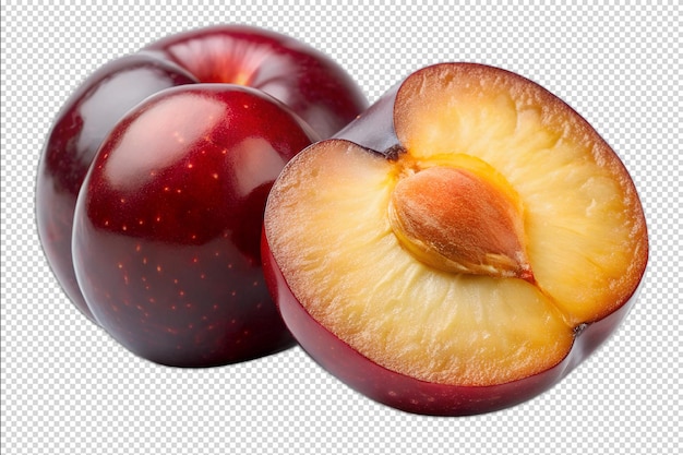 PSD a plum slice with deep red flesh and a smooth outer skin