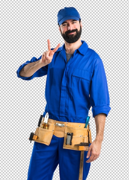 Plumber doing victory gesture