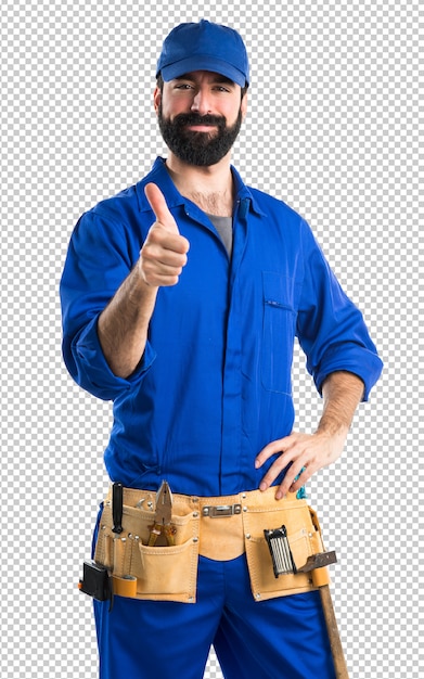 Plumber with thumb up