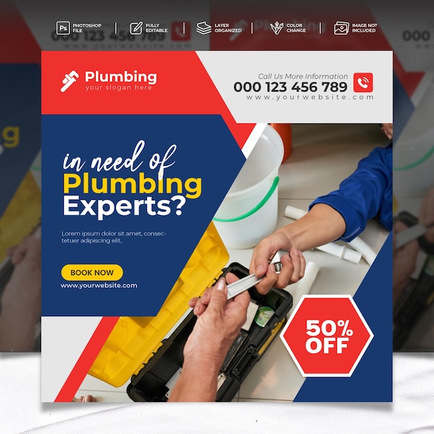 Plumbing service flyer social media post web banner