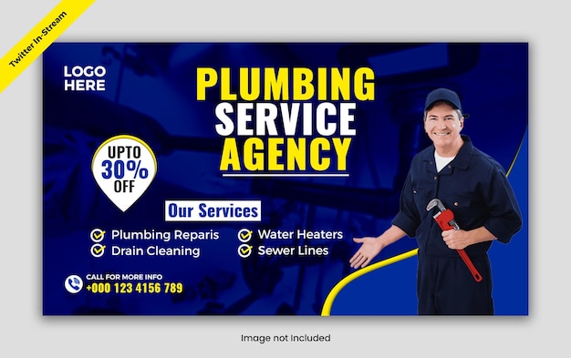 PSD plumbing service twitter in stream photo template