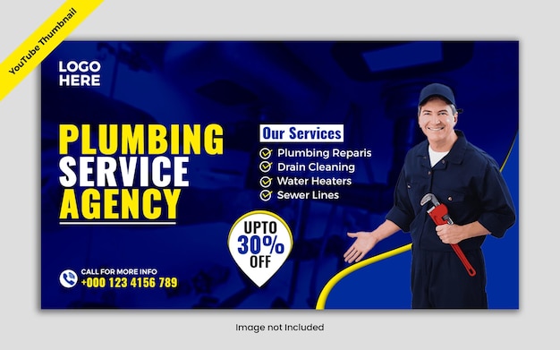 PSD plumbing service youtube video thumbnail template