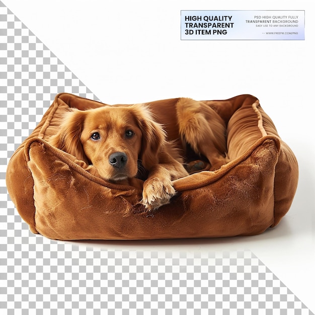 A plush dog bed with orthopedic foam and soft cover on transparent background