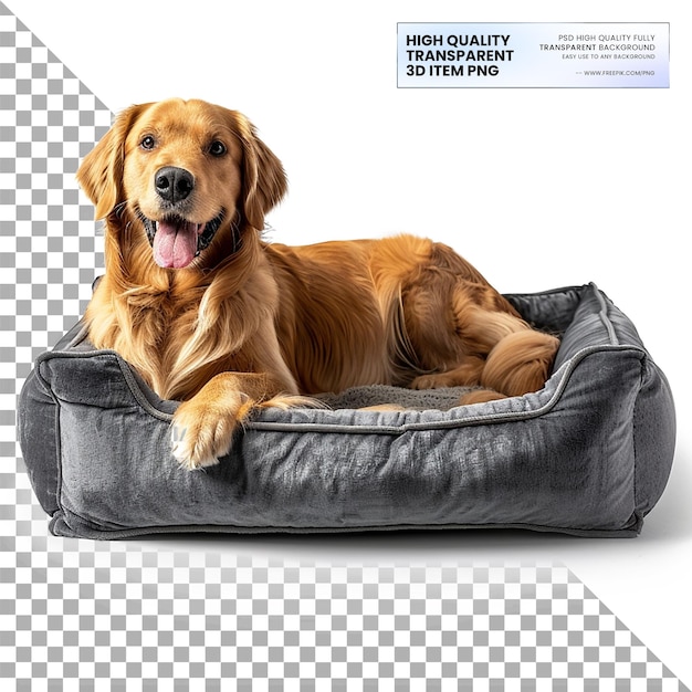 A plush dog bed with orthopedic foam and soft cover on transparent background