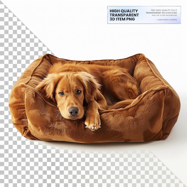 A plush dog bed with orthopedic foam and soft cover on transparent background