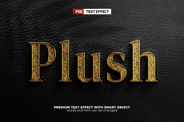 Plush gold glitter 3d editable text effect mockup logo template on leather background