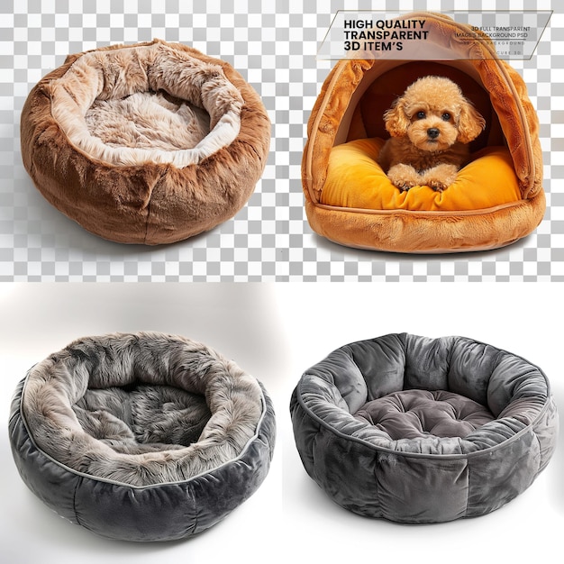 PSD plush pet bed with soft padded interior on transparent background