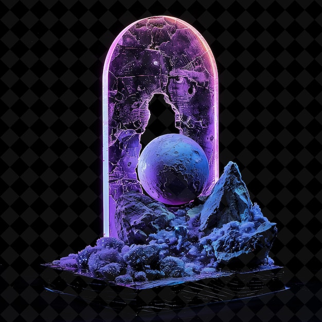 PSD plutonian gate with dwarf planet and lavender ice made with png y2k shape neon color collection