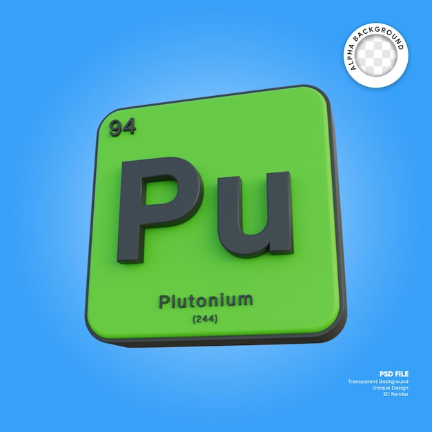 Plutonium chemical element periodic table 3d render