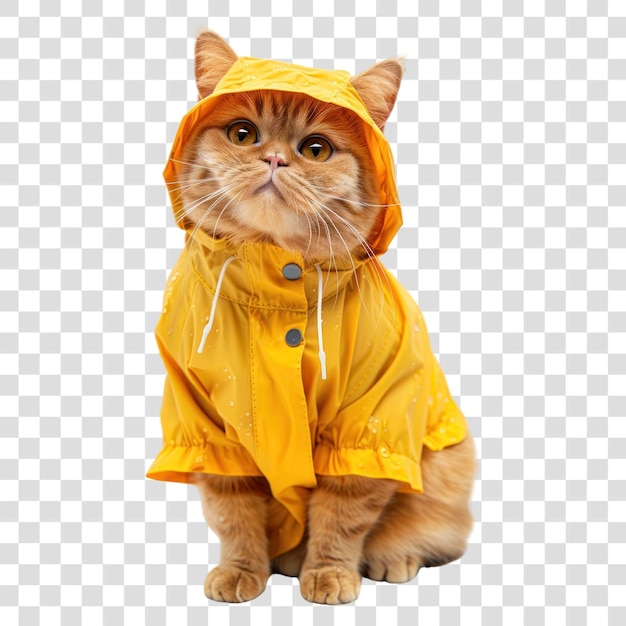 PNG Adorable cat in yellow raincoat