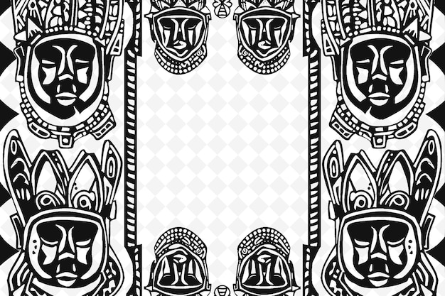 Png African Inspired Frame Art With Tribal Masks and Animal Prin Illustration Frame Art Decorative