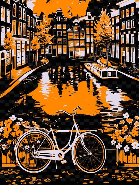 Png Amsterdams Canals With Picturesque Street Scene Houseboats B Illustration Citys Scene Art Decor