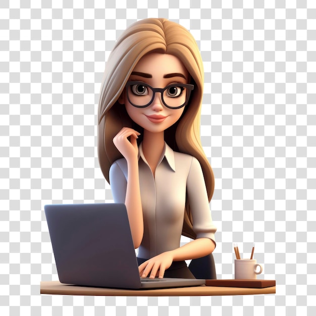 PNG Animated professional woman working laptop