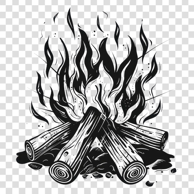 PSD png artistic bonfire wood illustration