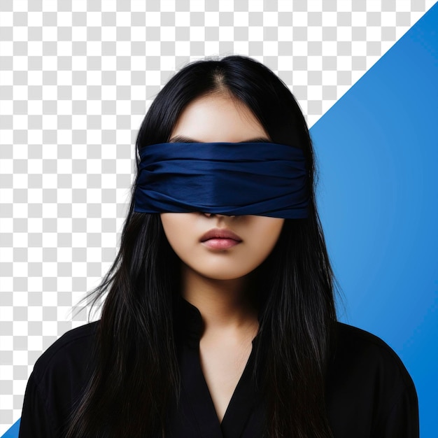 PSD png asia woman blindfold adult black blue