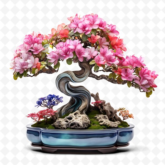 PSD png azalea bonsai tree glass pot small oval leaves artistic conc transparent diverse trees decor