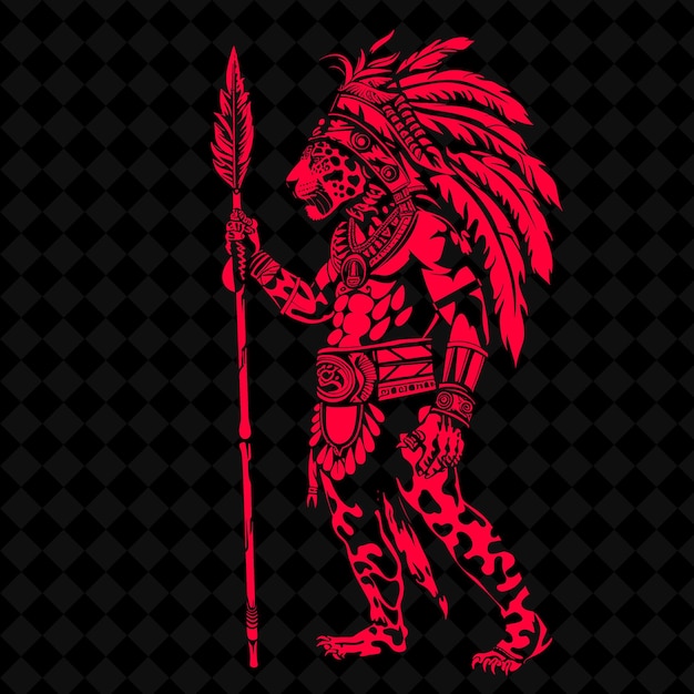 Png Aztec Jaguar Warrior With a Macuahuitl Adorned With Feathers Medieval Warrior Character Shape