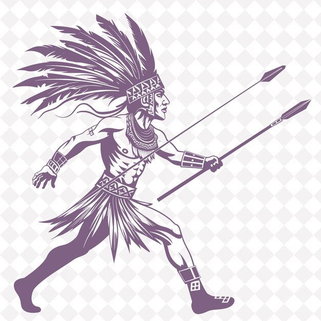 PSD png aztec warrior with an atlatl and a tlahuiztli expressing agi medieval warrior character shape