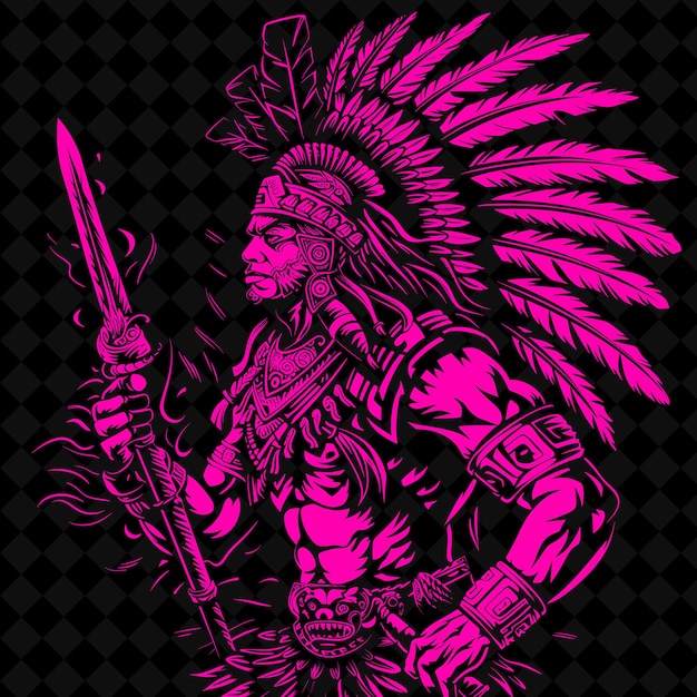 Png Aztec Warrior With a Macuahuitl and a Stoic Expression in a Medieval Warrior Character Shape