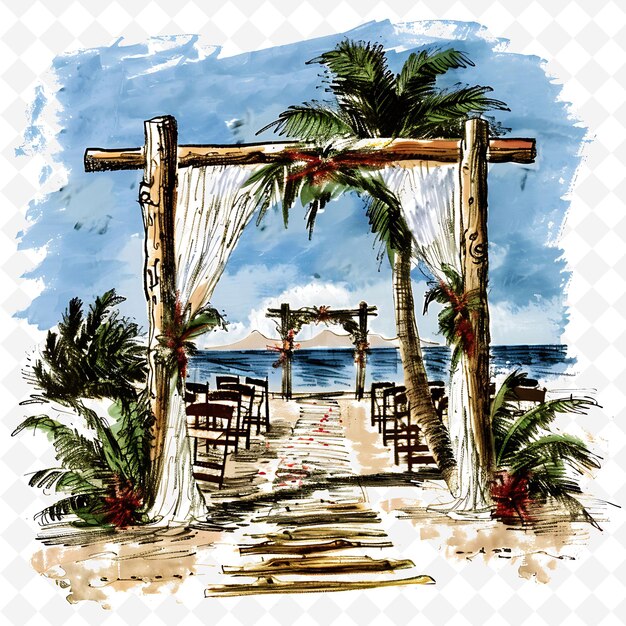 PSD png bamboo arch gate with tropical beach wedding decorations the creative abstract art designs