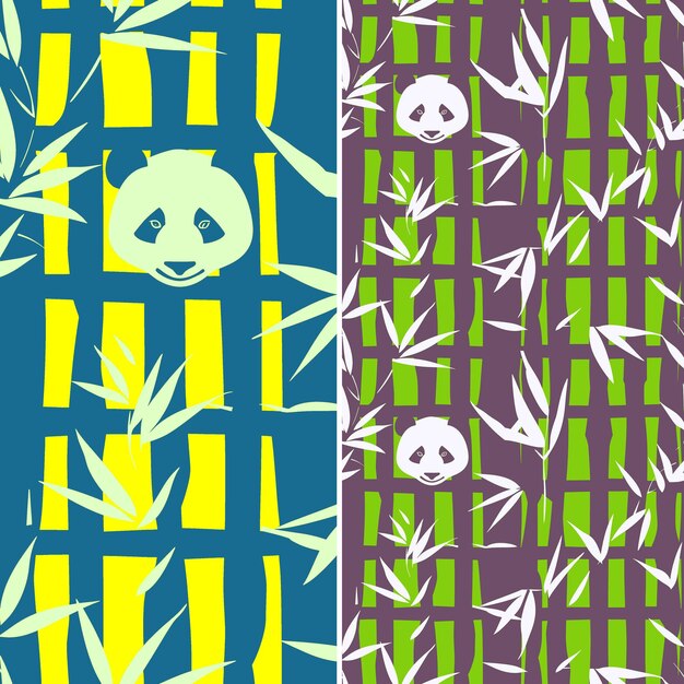 Png Bamboo Leaves With Panda Silhouette and Minimalistic Design Nature Pattern Outline Art Design