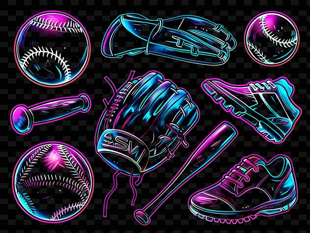 PSD png baseball tape decal with images of baseballs and gloves cla creative neon y2k shape decoratives