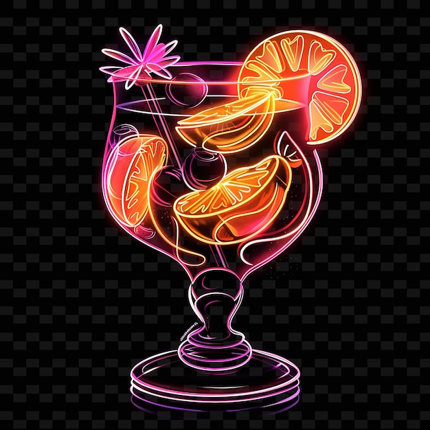 PSD png beaming neon rays guava brandy punch enjoyed in a whimsical y2k neon line art drink designs