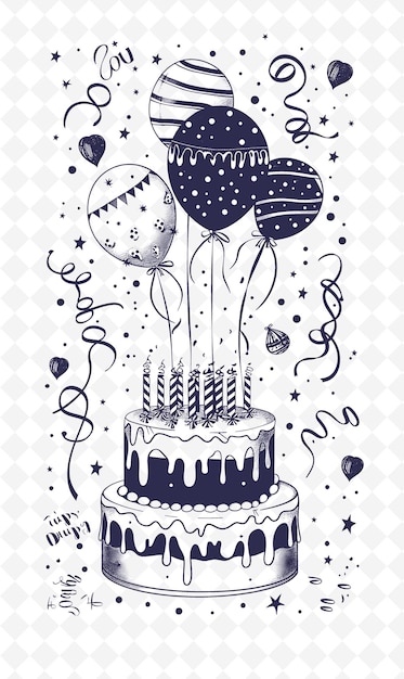 Png Birthday Postcard Design With Festive Frame Style Design Dec Outline Arts Scribble Decorative